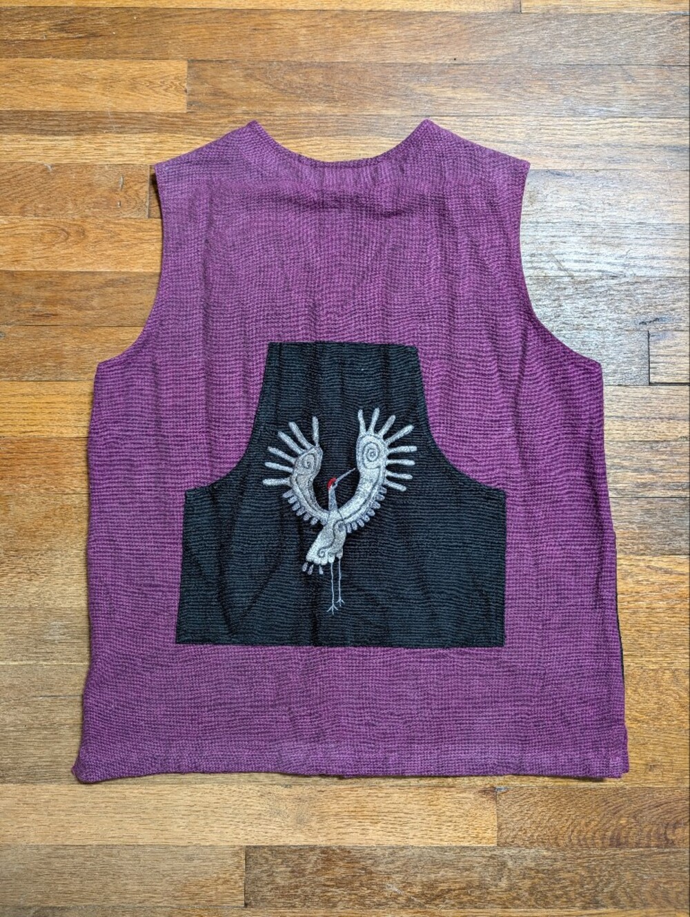 Vintage Art to Wear Japanese Crane Embroidered Vest Purple Black Woven Asian Med - Picture 15 of 16